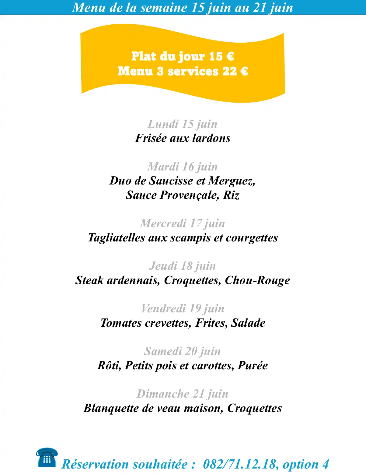 Menu de la semaine du 15 au 2106